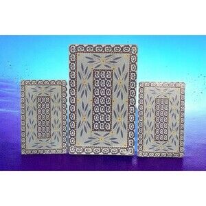 NOS Temptations by Tara Old World Rectangle Trivet Tempered Glass Blue Set Of 3
